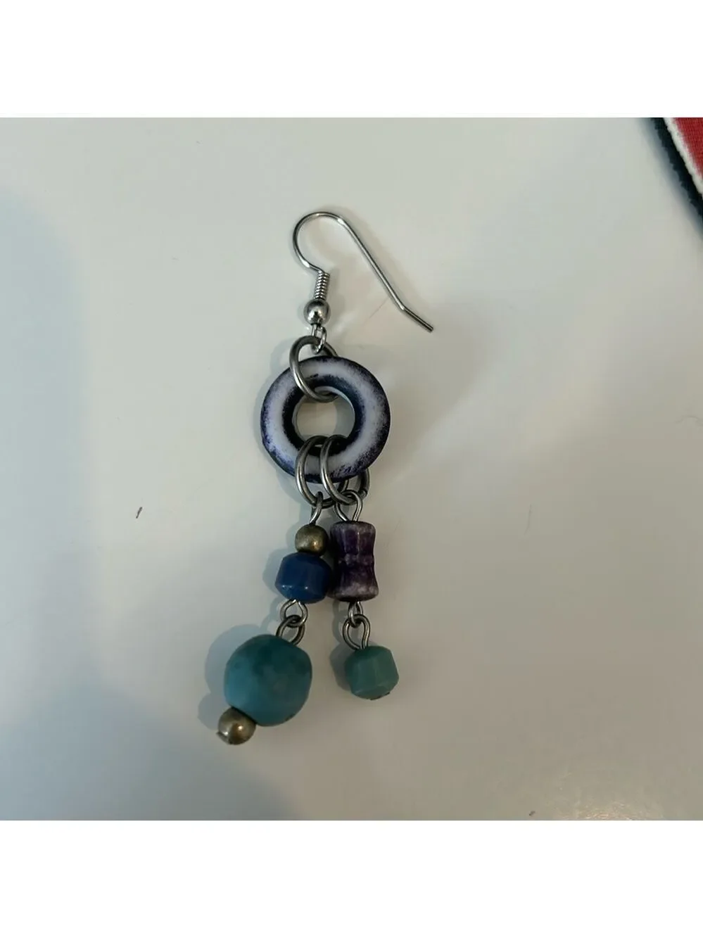 Hanging Turquoise, Blue and Purple Beaded Earrings with Silver Hardware